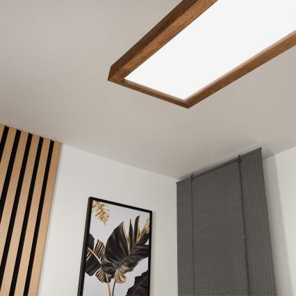 Brilagi - Стельовий LED світильник для ванної з регулюванням яскравості WOODY FRAME LED/50W/230V дуб вишня 120x30 см 3000-6000K IP44 + пульт дистанційного керування