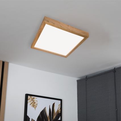 Brilagi - Стельовий LED світильник для ванної з регулюванням яскравості WOODY FRAME LED/50W/230V дуб 60x60 см 3000-6000K IP44 + пульт дистанційного керування
