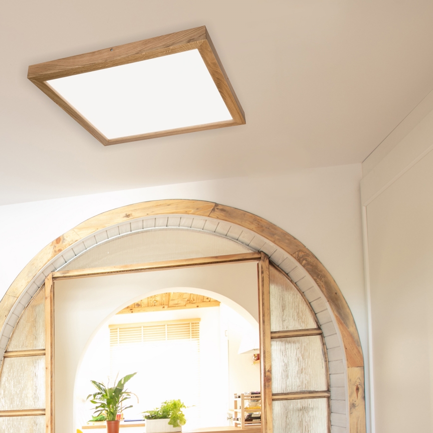Brilagi - Стельовий LED світильник для ванної з регулюванням яскравості WOODY FRAME LED/50W/230V дуб 60x60 см 3000-6000K IP44 + пульт дистанційного керування