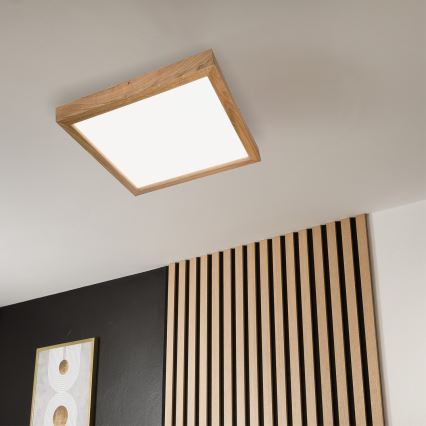 Brilagi - Стельовий LED світильник для ванної з регулюванням яскравості WOODY FRAME LED/50W/230V дуб 60x60 см 3000-6000K IP44 + пульт дистанційного керування
