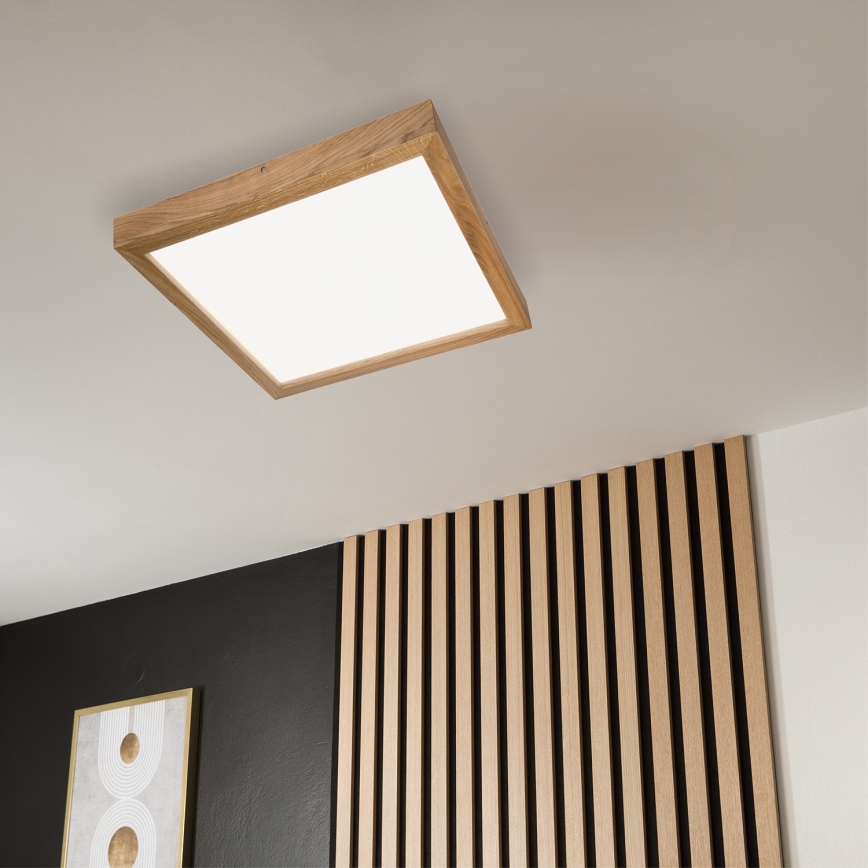 Brilagi - Стельовий LED світильник для ванної з регулюванням яскравості WOODY FRAME LED/50W/230V дуб 60x60 см 3000-6000K IP44 + пульт дистанційного керування