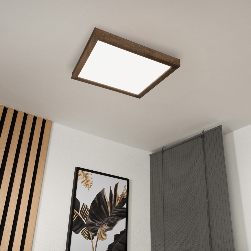 Brilagi - Стельовий LED світильник для ванної з регулюванням яскравості WOODY FRAME LED/50W/230V дуб 60x60 см 3000-6000K IP44 + пульт дистанційного керування