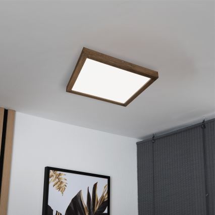 Brilagi - Стельовий LED світильник для ванної з регулюванням яскравості WOODY FRAME LED/50W/230V дуб 60x60 см 3000-6000K IP44 + пульт дистанційного керування