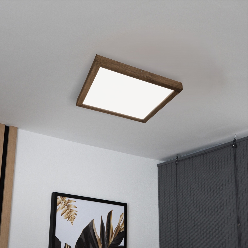 Brilagi - Стельовий LED світильник для ванної з регулюванням яскравості WOODY FRAME LED/50W/230V дуб 60x60 см 3000-6000K IP44 + пульт дистанційного керування