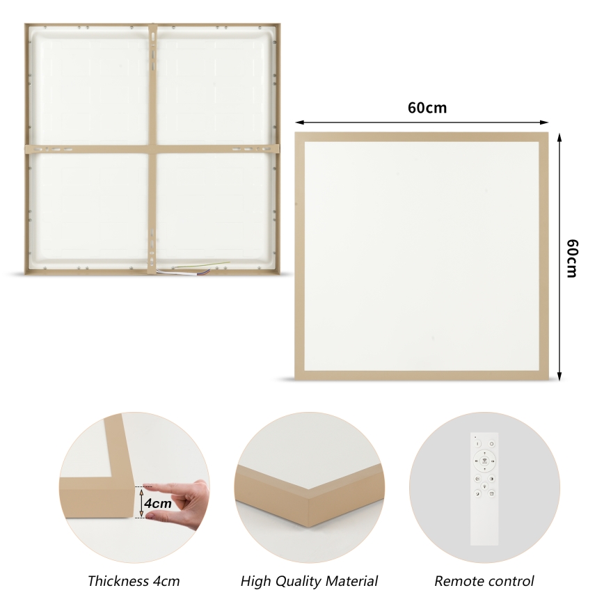 Brilagi - Димований LED-стельовий світильник для ванної кімнати FRAME SMART LED/50W/230V 60x60 см 3000-6000K IP44 бежевий + пульт дистанційного керування