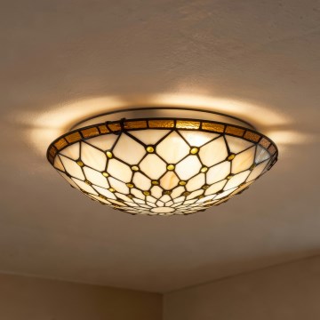 Brilagi - Tiffany витражный потолочный светильник, слоновая кость, 2xE27/60 Вт/230 В, диаметр 40 см
