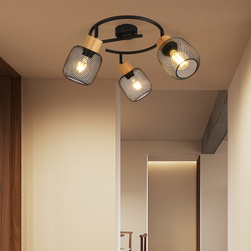 Brilagi - Точечный светильник BASKLITE 3xE27/15W/230V из древесины гевеи/чёрный