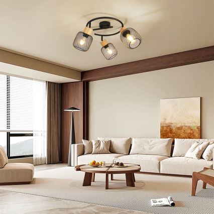 Brilagi - Точечный светильник BASKLITE 3xE27/15W/230V из древесины гевеи/чёрный