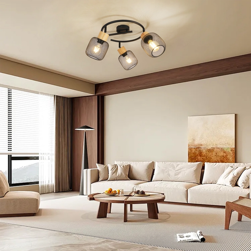 Brilagi - Точечный светильник BASKLITE 3xE27/15W/230V из древесины гевеи/чёрный