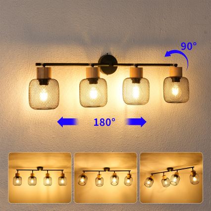 Brilagi - Точечный светильник BASKLITE 4xE27/15W/230V каучуковое дерево/чёрный
