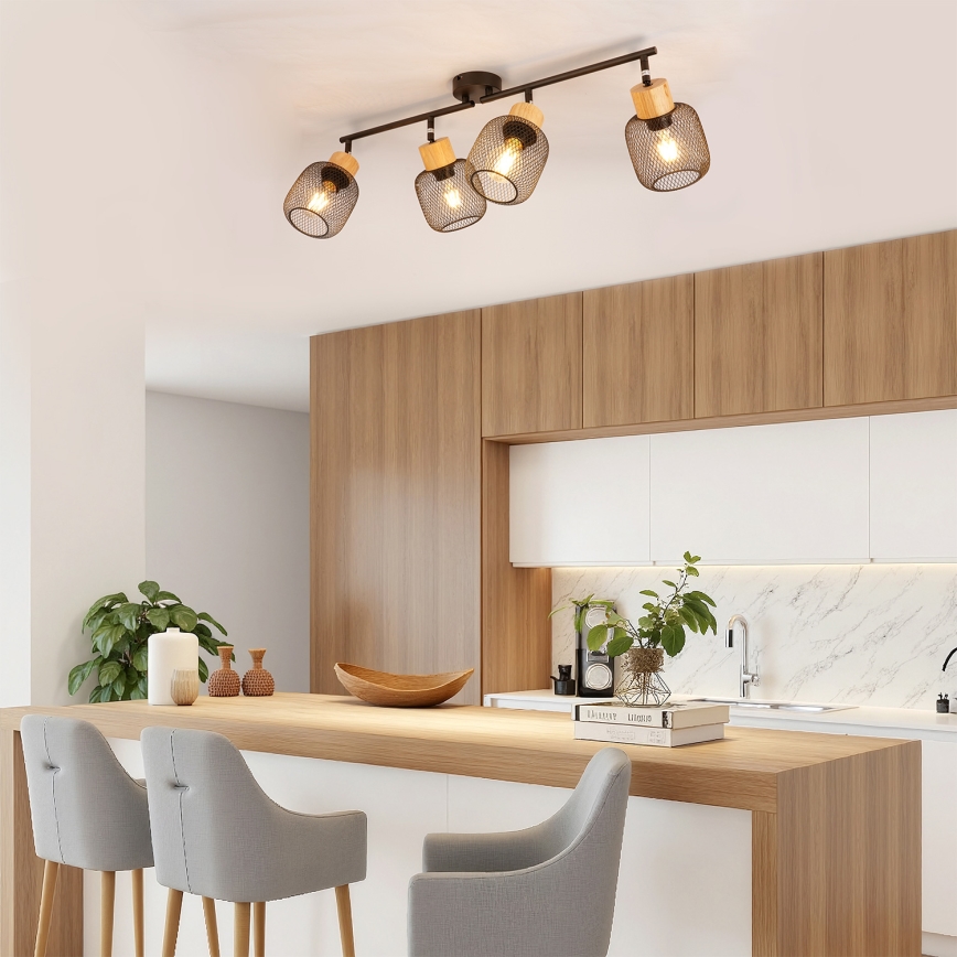 Brilagi - Точечный светильник BASKLITE 4xE27/15W/230V каучуковое дерево/чёрный