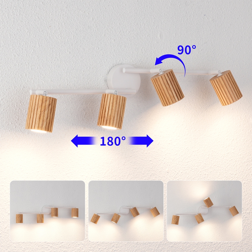 Brilagi - Точечный светильник MODERN WOOD 4xGU10/8W/230V каучуковое дерево/белый