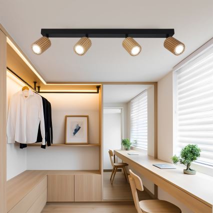 Brilagi - Точечный светильник MODERN WOOD 4xGU10/8W/230V каучуковое дерево/черный