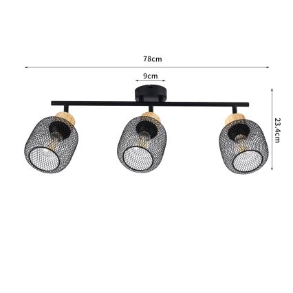 Brilagi - Точечный светильник BASKLITE 3xE27/15W/230V дерево/чёрный