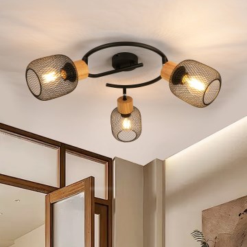 Brilagi - Точечный светильник BASKLITE 3xE27/15W/230V дерево/чёрный