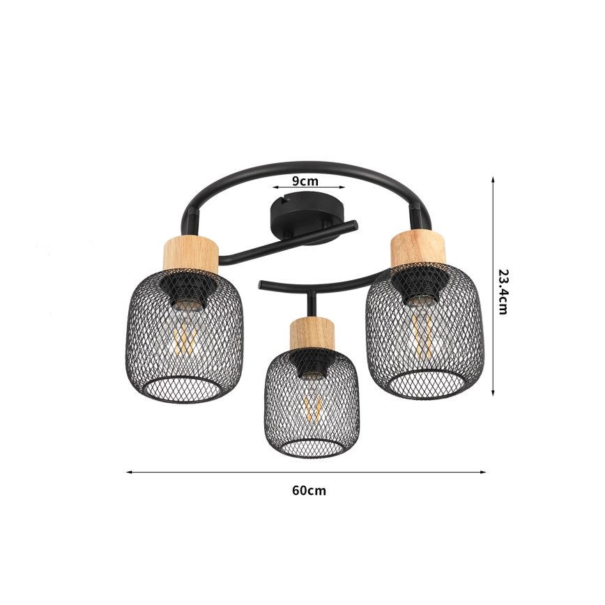 Brilagi - Точечный светильник BASKLITE 3xE27/15W/230V дерево/чёрный