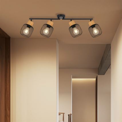 Brilagi - Точечный светильник BASKLITE 4xE27/15W/230V каучуковое дерево/чёрный