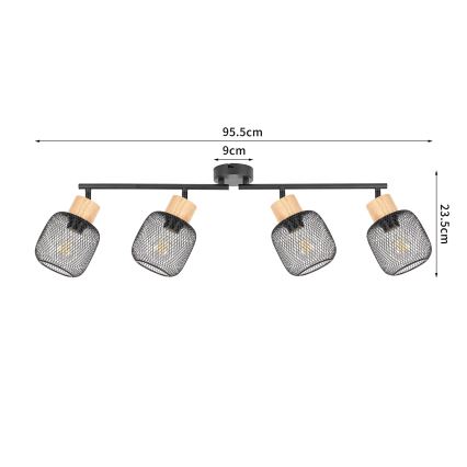 Brilagi - Точечный светильник BASKLITE 4xE27/15W/230V каучуковое дерево/чёрный