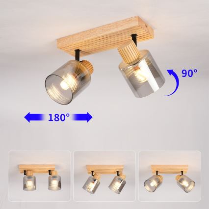 Brilagi - Точечный светильник HYGGE 2xE14/15W/230V дерево/дымчатый