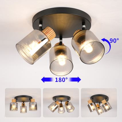 Brilagi - Точечный светильник HYGGE 3xE14/15W/230V черный/дымчатый