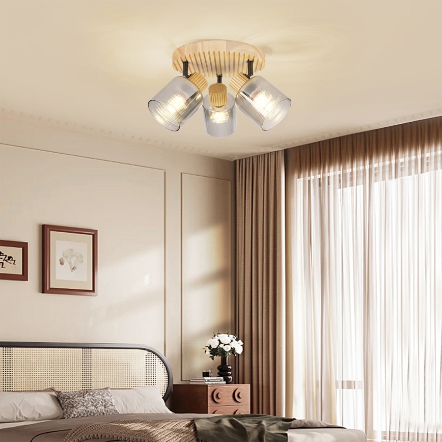 Brilagi - точечный светильник HYGGE 3xE14/15W/230V деревянный/дымчатый