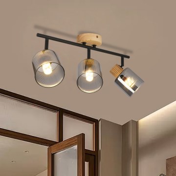 Brilagi - Точечный светильник HYGGE 3xE14/15W/230V дерево/дымчатый