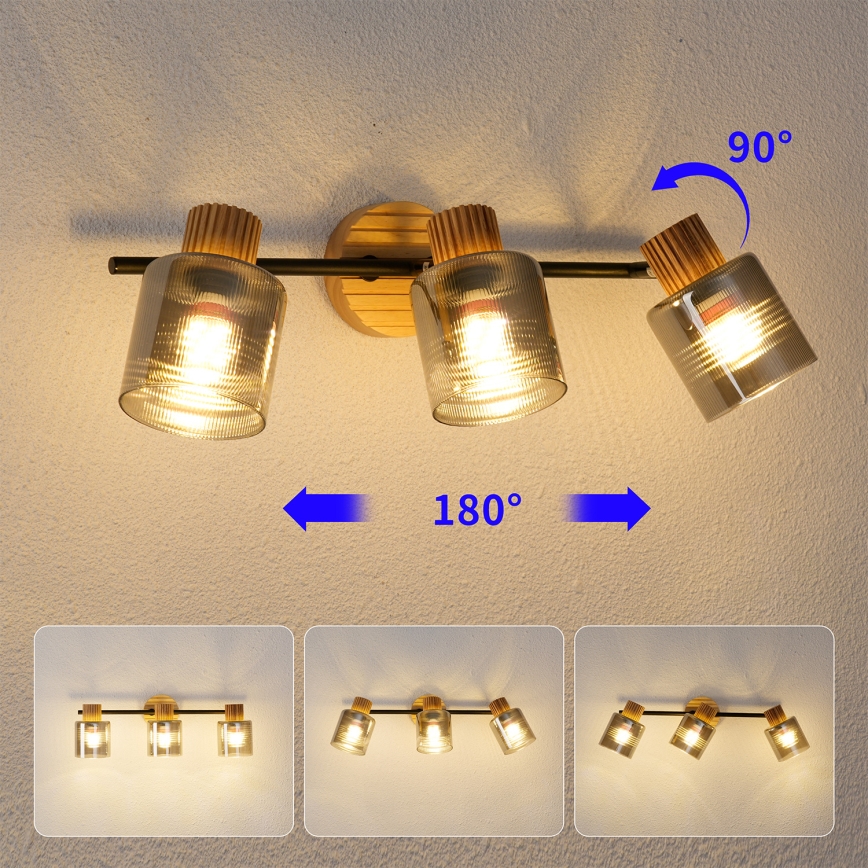 Brilagi - Точечный светильник HYGGE 3xE14/15W/230V дерево/дымчатый