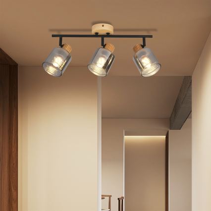 Brilagi - Точечный светильник HYGGE 3xE14/15W/230V дерево/дымчатый