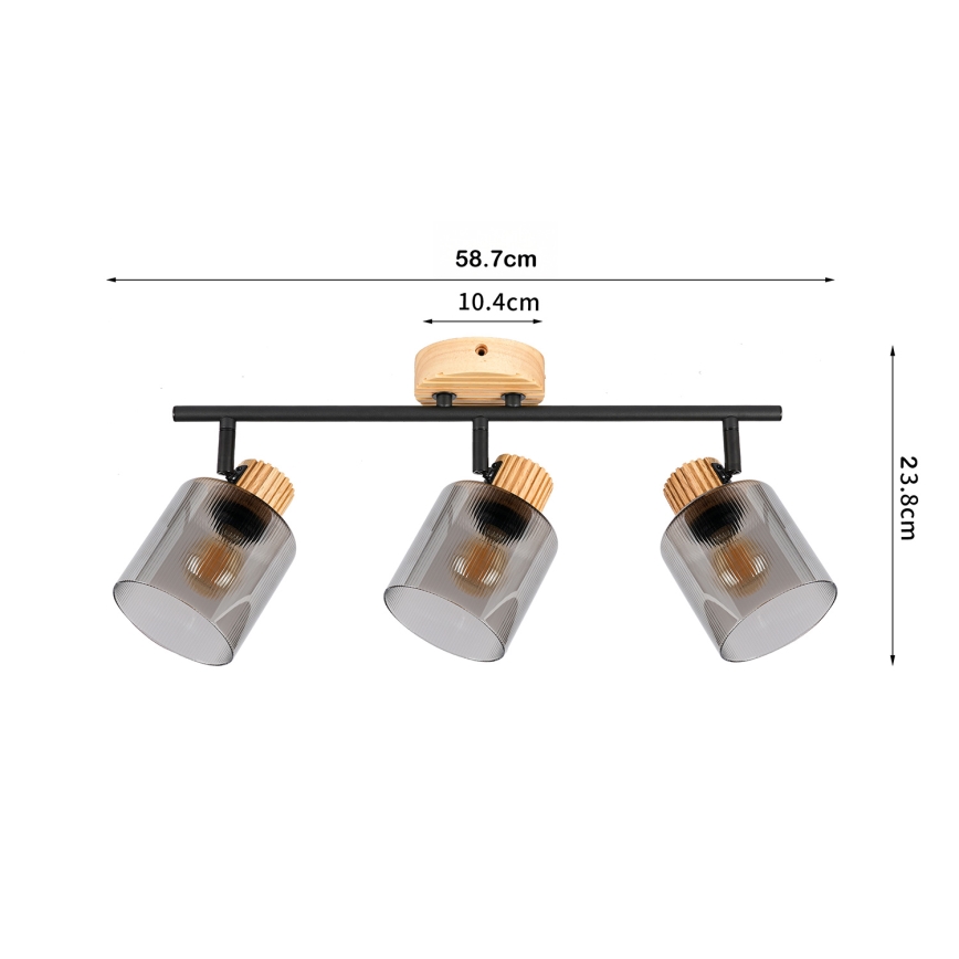 Brilagi - Точечный светильник HYGGE 3xE14/15W/230V дерево/дымчатый