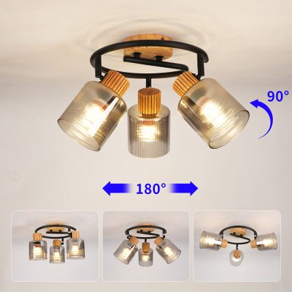 Brilagi - Точечный светильник HYGGE 3xE14/15W/230V дерево/дымчатый