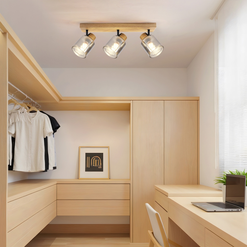 Brilagi - Точечный светильник HYGGE 3xE14/15W/230V дерево/дымчатый