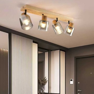 Brilagi - Точечный светильник HYGGE 4xE14/15W/230V, деревянный/дымчатый