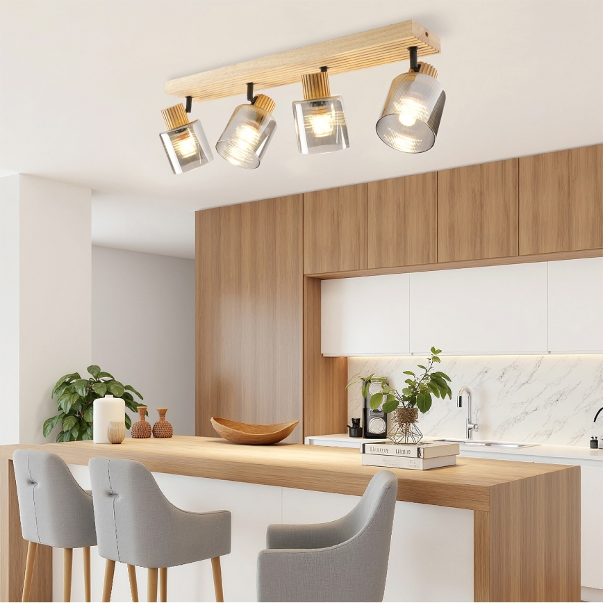 Brilagi - Точечный светильник HYGGE 4xE14/15W/230V, деревянный/дымчатый