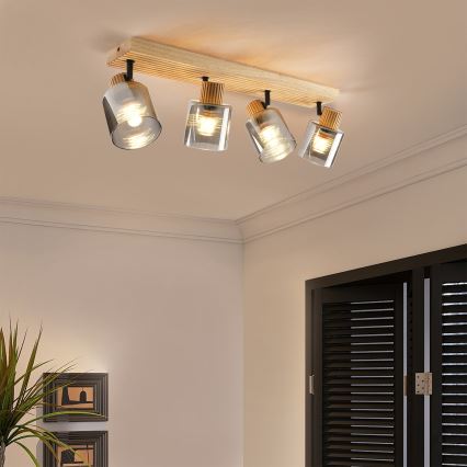 Brilagi - Точечный светильник HYGGE 4xE14/15W/230V, деревянный/дымчатый