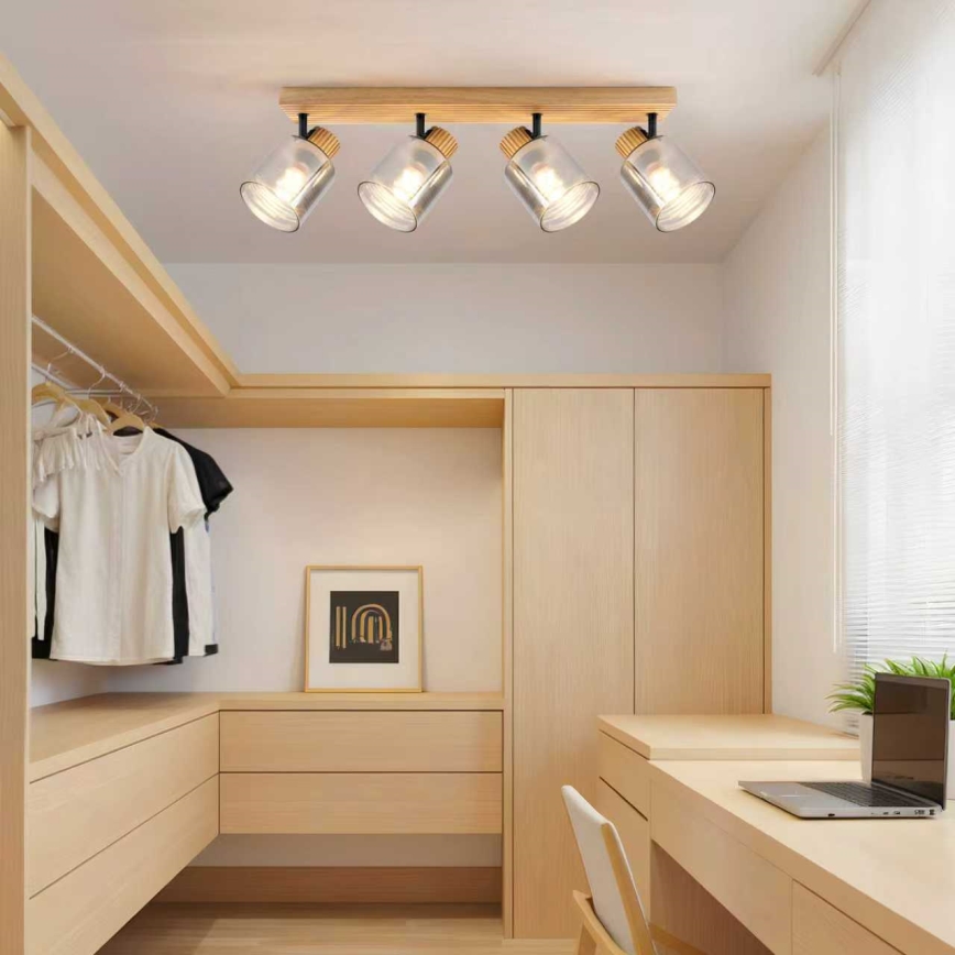 Brilagi - Точечный светильник HYGGE 4xE14/15W/230V, деревянный/дымчатый
