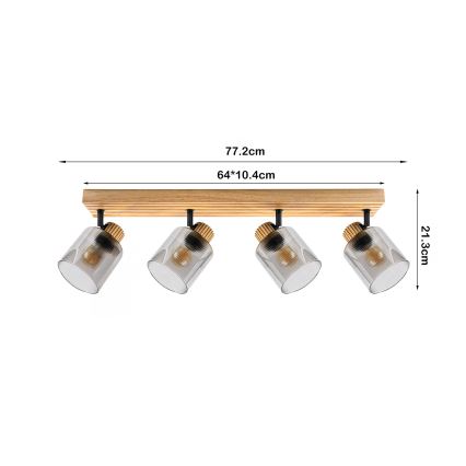Brilagi - Точечный светильник HYGGE 4xE14/15W/230V, деревянный/дымчатый