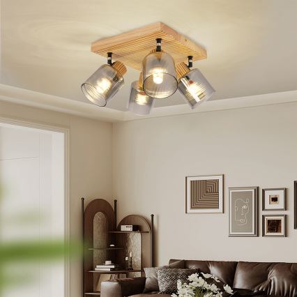 Brilagi - Точечный светильник HYGGE 4xE14/15W/230V дерево/дымчатый