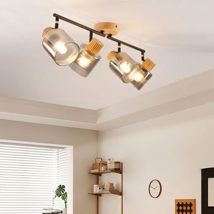 Brilagi - Точечный светильник HYGGE 4xE14/15W/230V каучуковое дерево/дымчатое