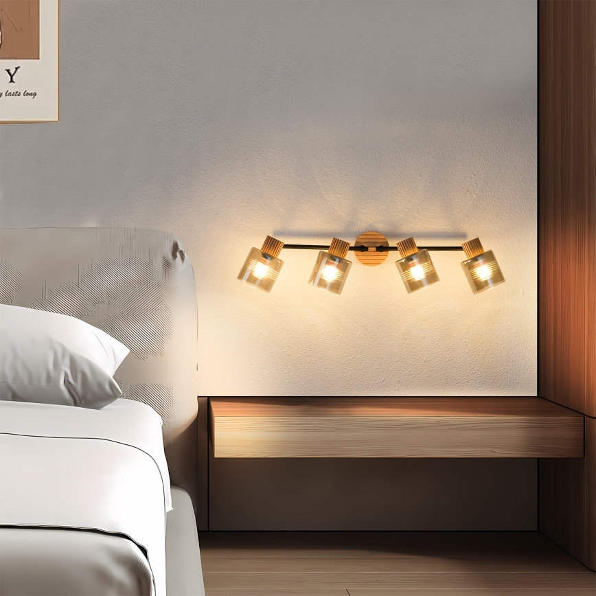 Brilagi - Точечный светильник HYGGE 4xE14/15W/230V каучуковое дерево/дымчатое