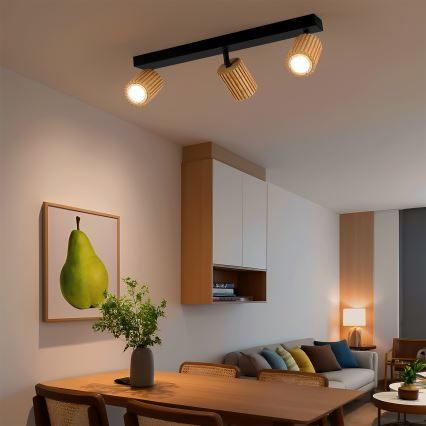 Brilagi - Точечный светильник MODERN WOOD 3xGU10/8W/230V каучуковое дерево/чёрный