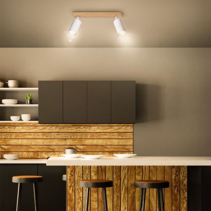 Brilagi - Точечный светильник SELE 2xGU10/30W/230V белый/декор дуба