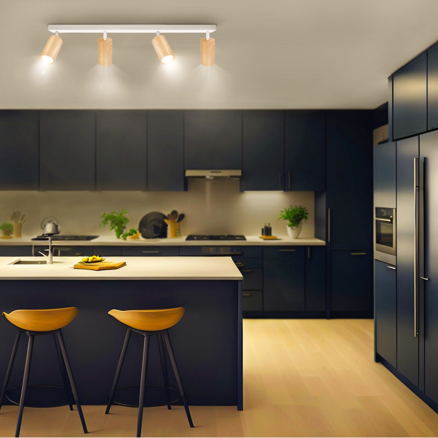 Brilagi - Точечный светильник SELE 4xGU10/30W/230V белый/дубовый декор