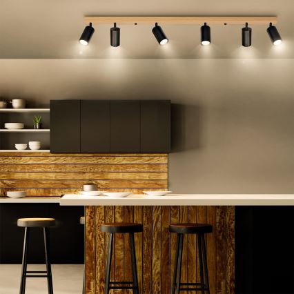 Brilagi - Точечный светильник SELE 6xGU10/30W/230V чёрный/дубовый декор