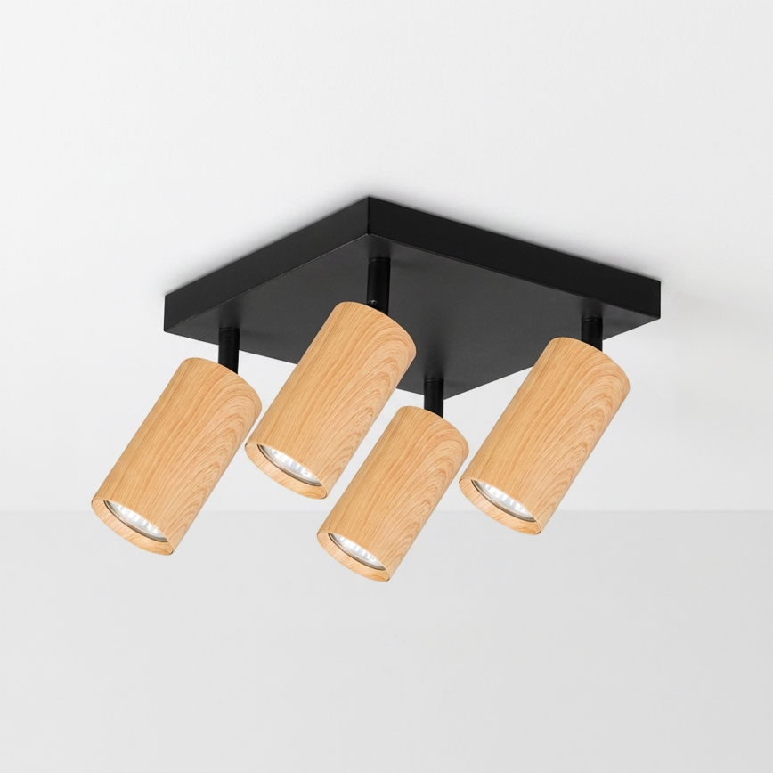 BRILAGI - Точечный светильник SELE SQUARE 4xGU10/30W/230V черный/дубовый декор
