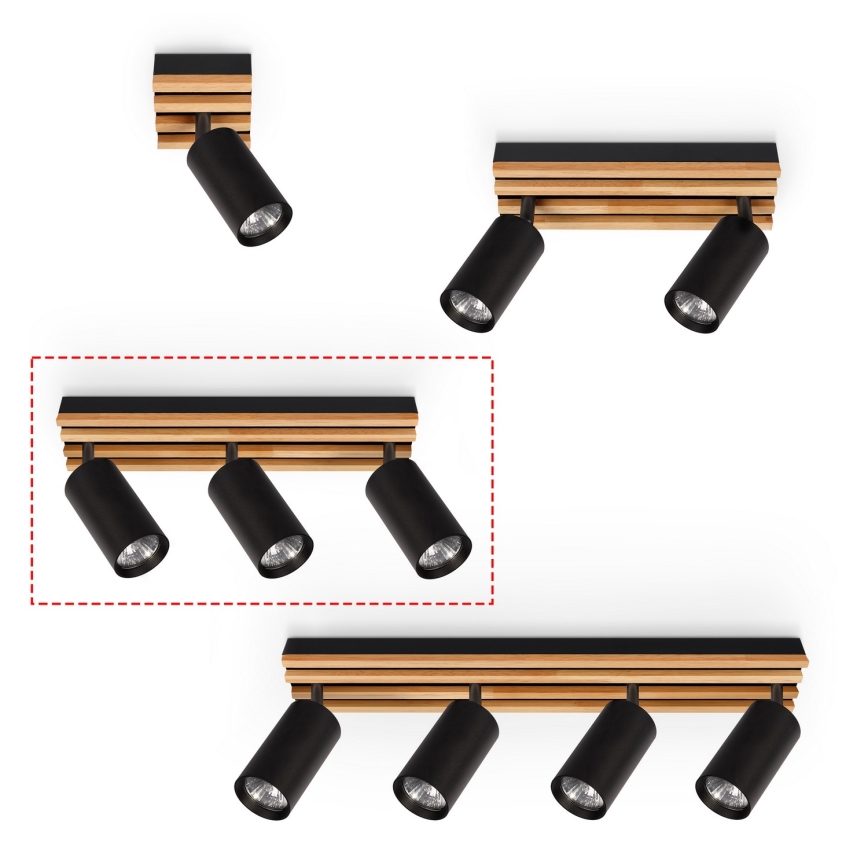 Brilagi - точечный светильник SELE WOOD 3xGU10/30W/230V чёрный/дерево