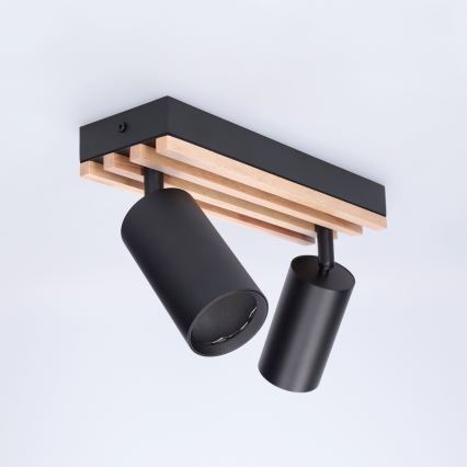 Brilagi - Точечный светильник SELE WOOD ACOUSTIC 2xGU10/30W/230V чёрный/дерево