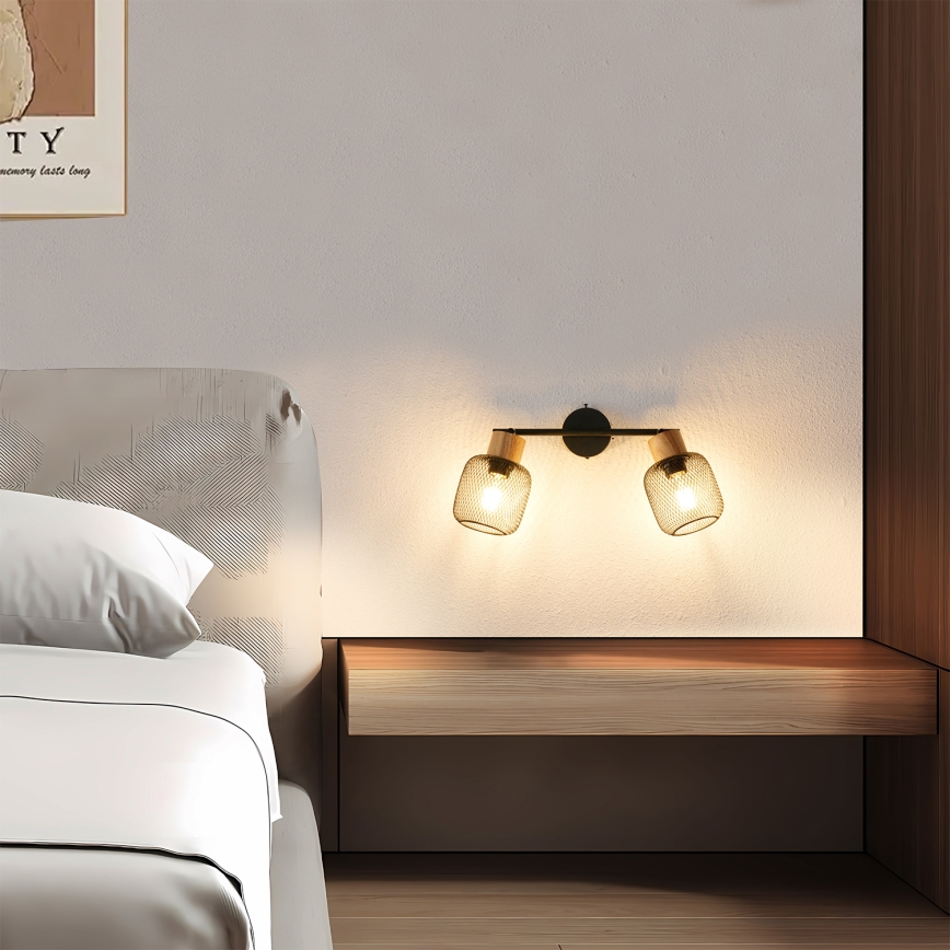 Brilagi - точковий світильник BASKLITE, 2×E27/15 Вт/230 В, корпус з каучукового дерева, чорний