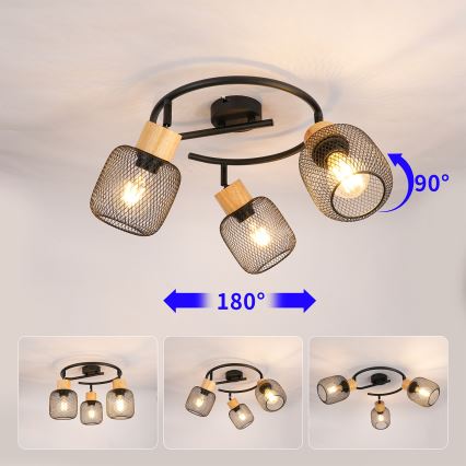 Brilagi - Точковий світильник BASKLITE 3xE27/15W/230V дерев'яний/чорний