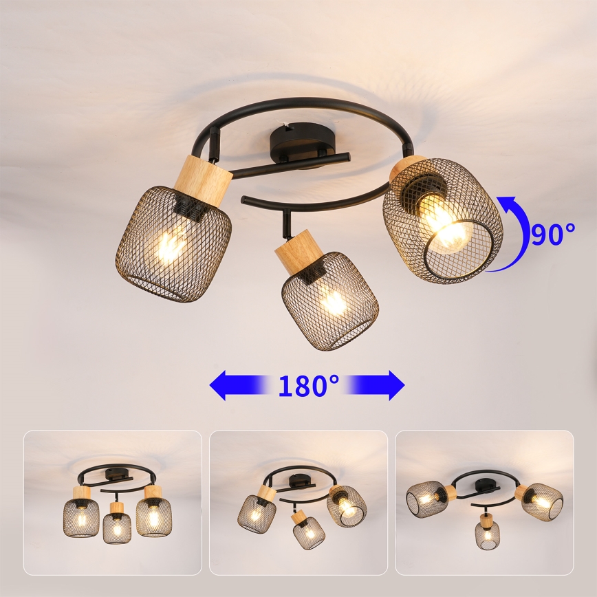 Brilagi - Точковий світильник BASKLITE 3xE27/15W/230V дерев'яний/чорний