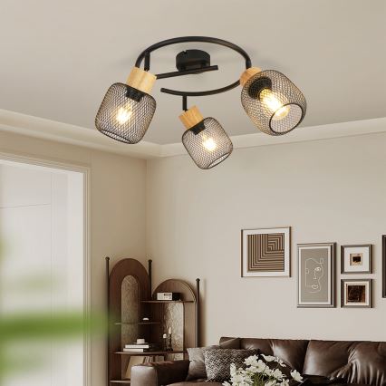 Brilagi - Точковий світильник BASKLITE 3xE27/15W/230V дерев'яний/чорний